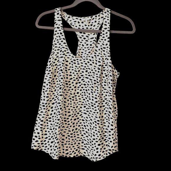 Joie Cream and Black Animal Print 100% Silk Razorback Tank Size S - Picture 1 of 6